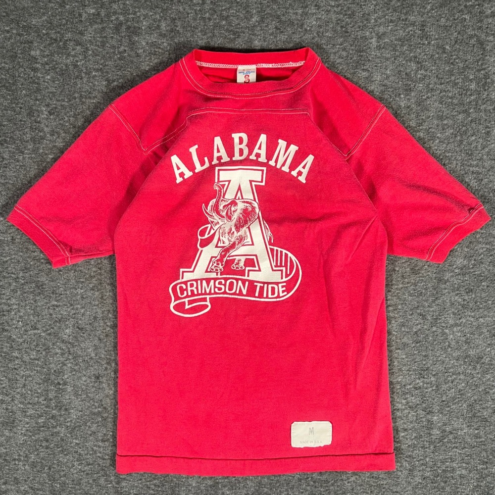 Vintage 70s Soffe Alabama Crimson Tide T Shirt Red Jersey Big Al Elephant Medium